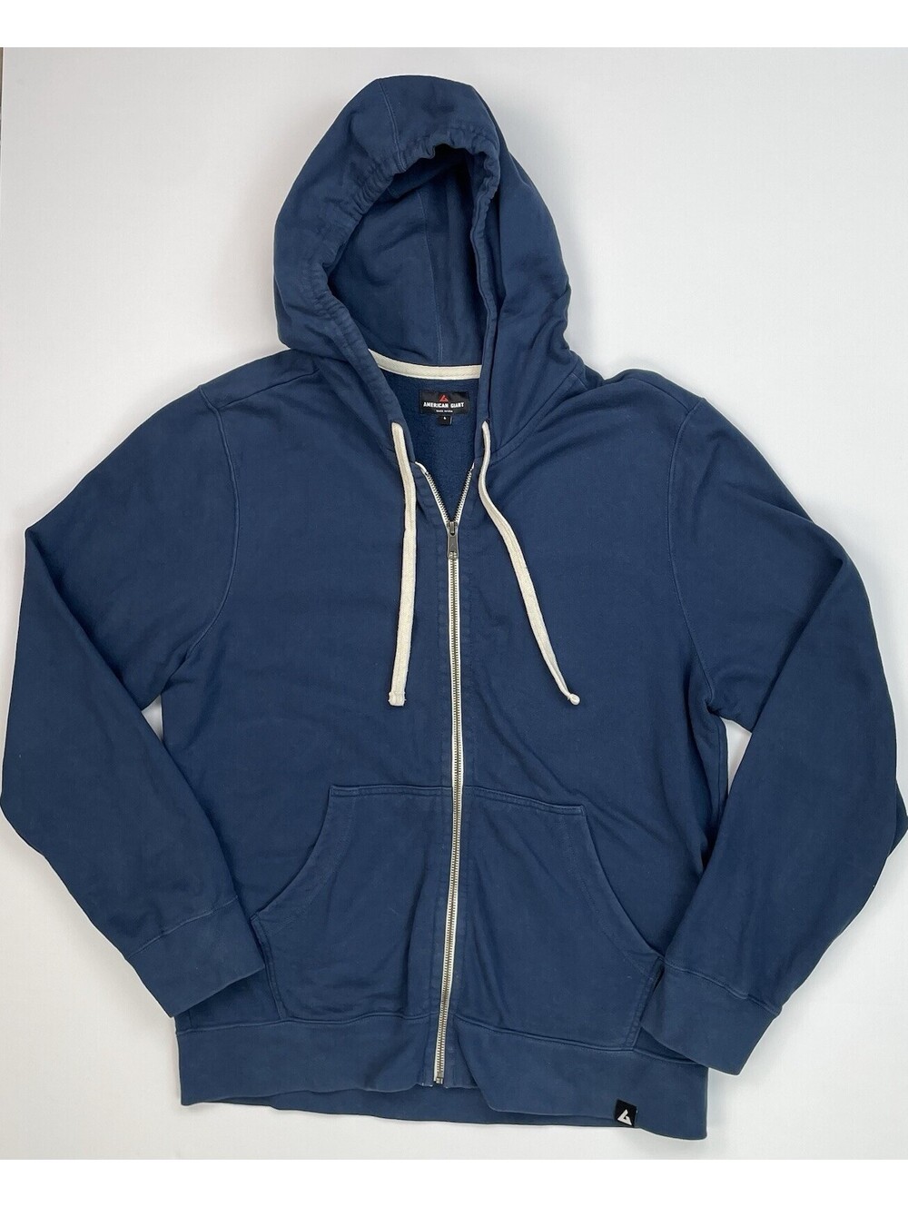 AMERICAN GIANT Varsity Blue Hoodie Mens L Midweight Full Zip 100% Cotton USA